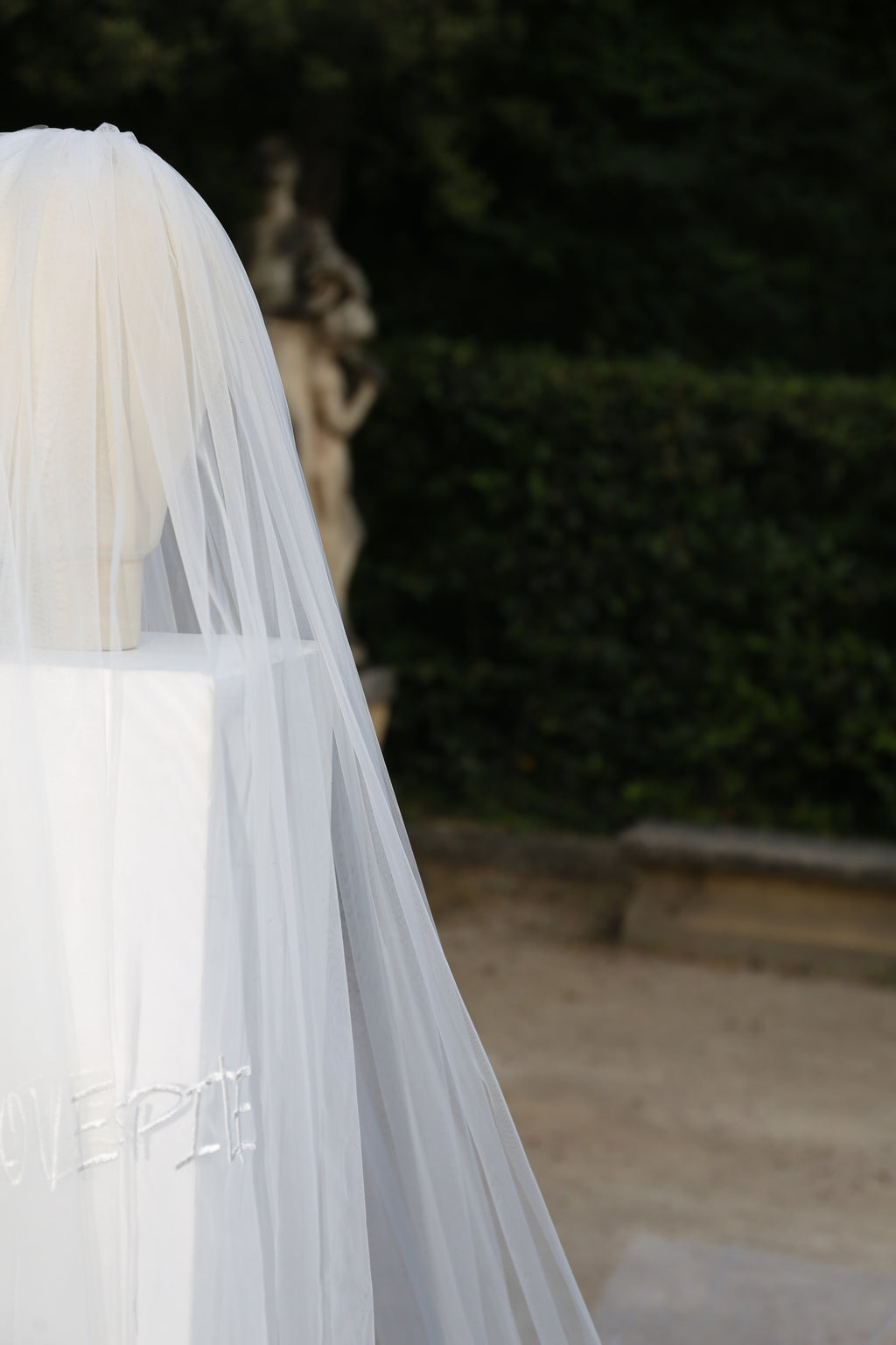 Savage by Boni personalized cathedral bridal veil in tulle side view