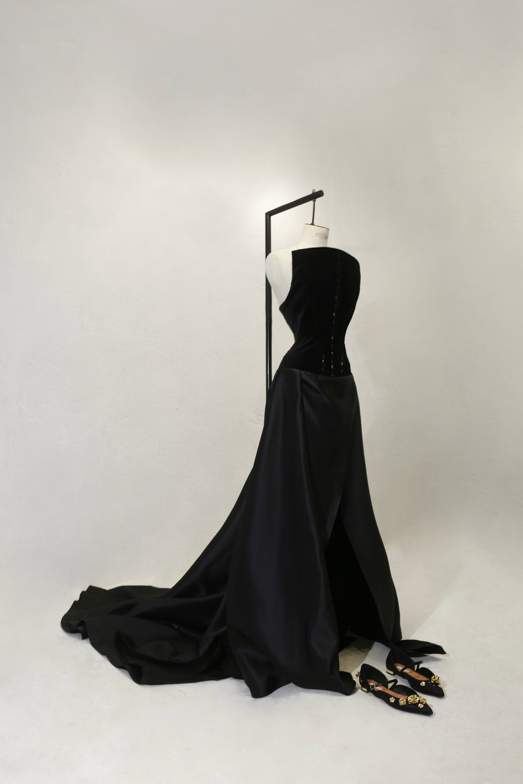 Savage by Boni black couture gown with velvet silk bodice detail shot