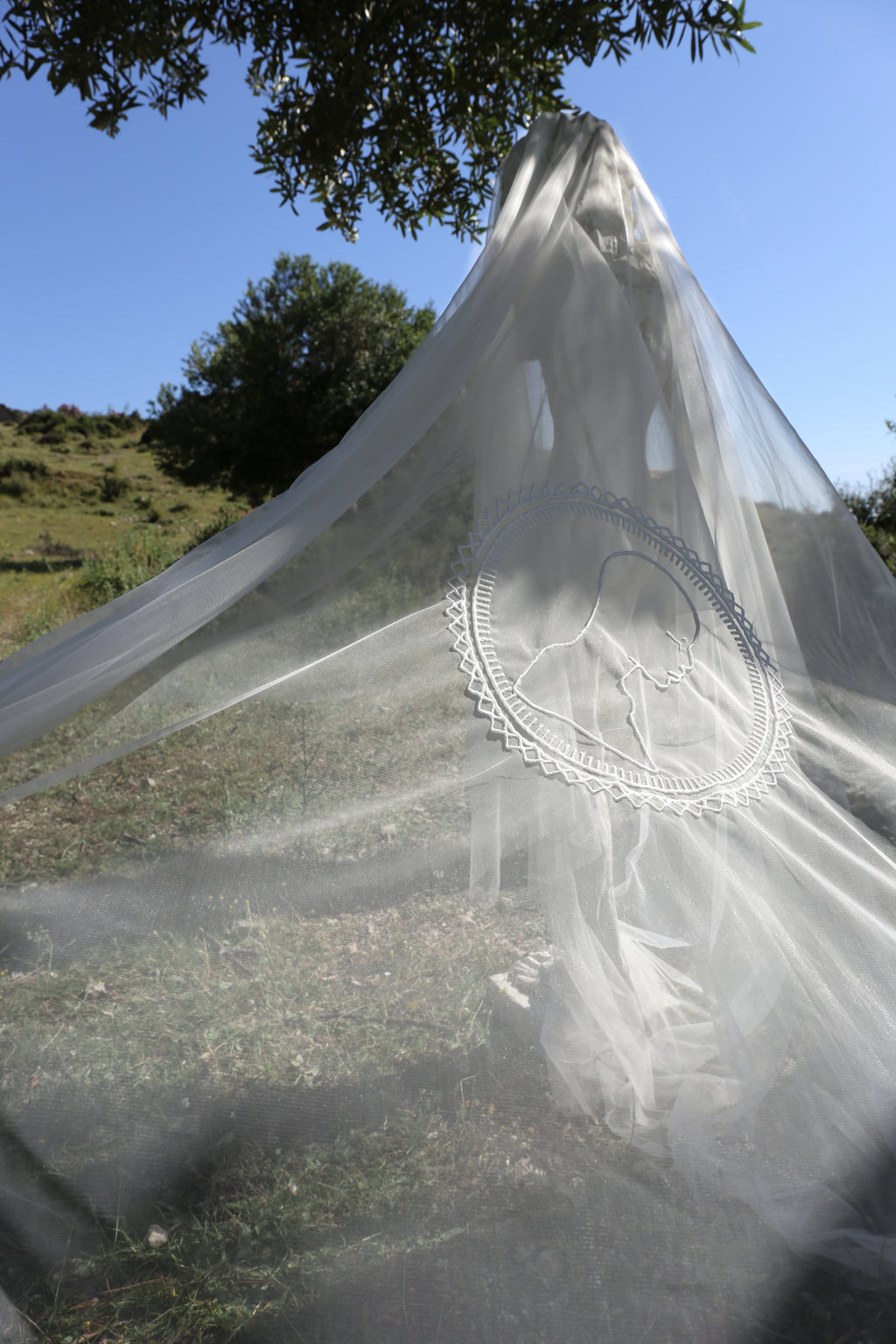 Savage by Boni cathedral bridal veil with self-love embroidery back view