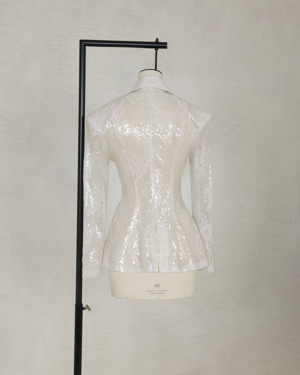 Savage by Boni glass bridal suit with Chantilly texture back view